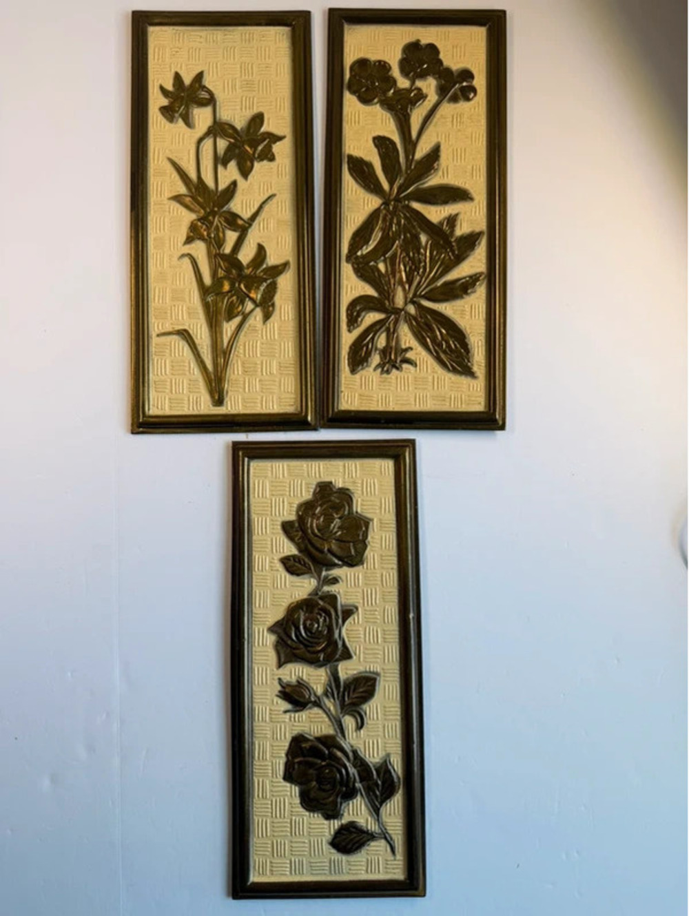 Vintage Elpec Brass Floral Wall Plaques Set of 3 Made in England